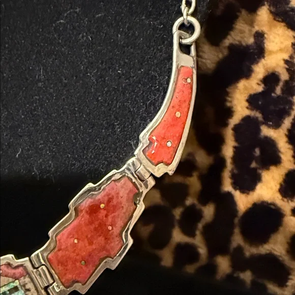 Santa Fe Style Red Coral Multi Gemstone Necklace Sterling 18’ and Earrings - Picture 5 of 7